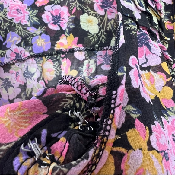 Free people blouse floral flowers rainbow 🌈 mixture neon bow tie ribbon 🎀 - Picture 10 of 14
